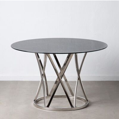 DINING TABLE SILVER-BLACK STEEL-GLASS ST601111