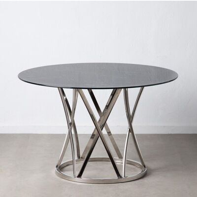 TAVOLO DA PRANZO ACCIAIO NERO-ARGENTO-VETRO ST601111