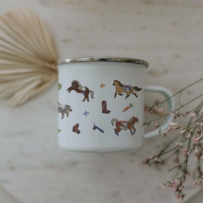 Enamel mug for children with horses - 1 PU = 6 pieces