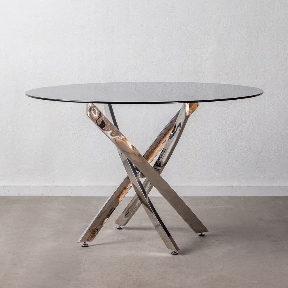 SILBERNER STAHL-GLAS ESSTISCH WOHNZIMMER ST601112