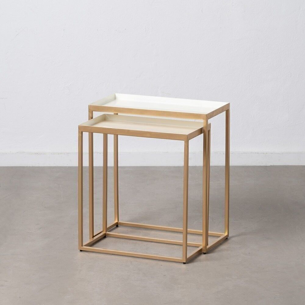 S/2 TAVOLINO SALOTTO IN FERRO CREMA-ORO ST607888