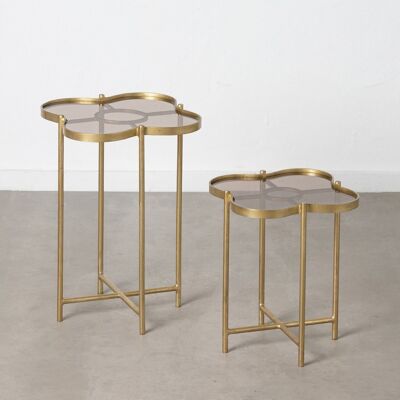 S/2 SIDE TABLE GOLD METAL-GLASS ST603983