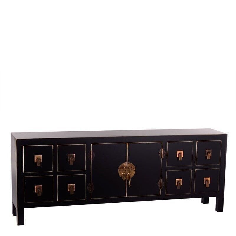 MOBILE 8 CASSETTI LEGNO NERO-ORO ST18387
