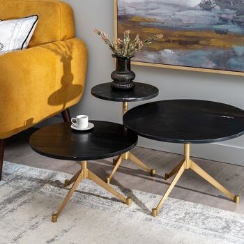 TABLE BASSE FER NOIR-OR / MARBRE ST606019 2