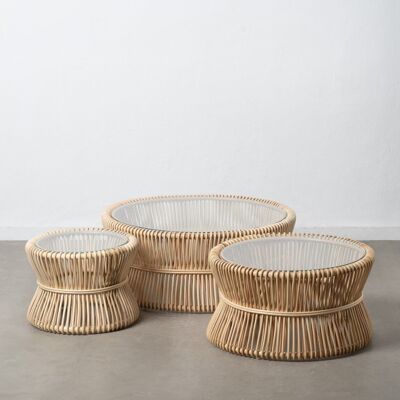 S/3 NATURAL COFFEE TABLE RATTAN LIVING ROOM ST608059