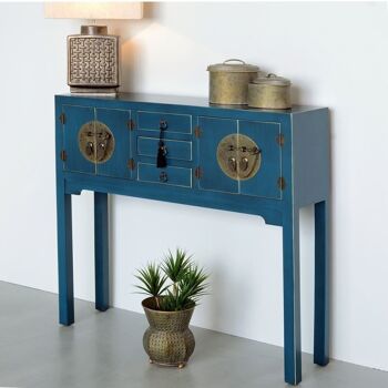 CONSOLE 4 PORTES ET 3 TIROIRS BLEU DM ST90953 2