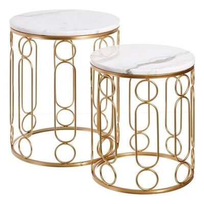 S/2 TABLES WHITE-GOLD METAL-MARBLE ST108948