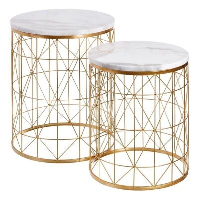 S/2 TABLES WHITE-GOLD METAL-MARBLE ST108952