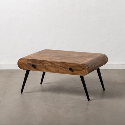 NATURAL COFFEE TABLE-BLACK WOOD-IRON ST608818