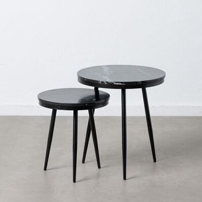 S/2 SIDE TABLE BLACK METAL-MARBLE ST606866