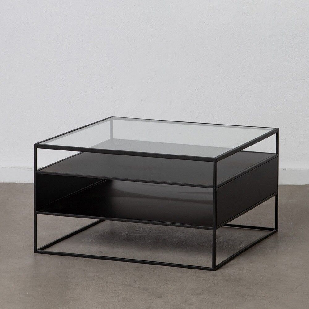 TAVOLINO DA SALOTTO VETRO NERO/METALLO ST605086