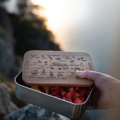 Lunch box made of stainless steel and beech wood "Off to adventure", 1 PU = 2 boxes