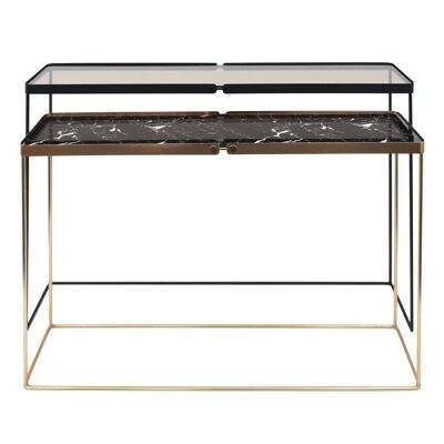 S/2 CONSOLE GOLD-BLACK IRON-GLASS ST608885
