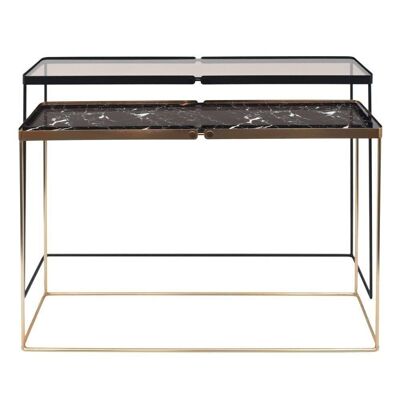 S/2 CONSOLE OR-NOIR FER-VERRE ST608885