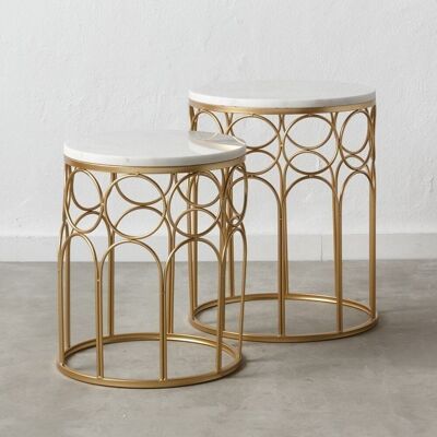 S/2 TABLES WHITE-GOLD METAL-MARBLE ST152735