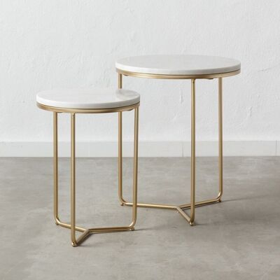 S/2 TABLES WHITE-GOLD METAL-MARBLE ST152737