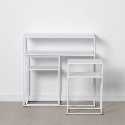 CONSOLE S/3 ET 2 TABLES METAL BLANC ST605274