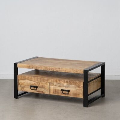 NATURAL COFFEE TABLE-BLACK WOOD-IRON ST607318