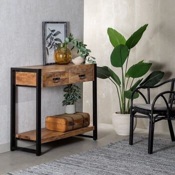 CONSOLE BOIS-FER NOIR NATUREL ST607323 2