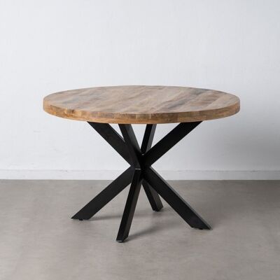 DINING TABLE NATURAL-BLACK WOOD-IRON ST607328