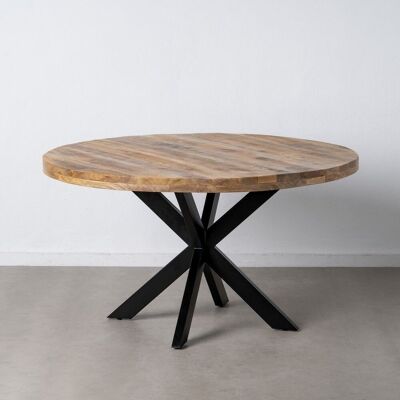 DINING TABLE NATURAL-BLACK WOOD-IRON ST607329