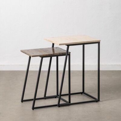 S/2 TABLES CREAM-BROWN IRON / MARBLE ST608896