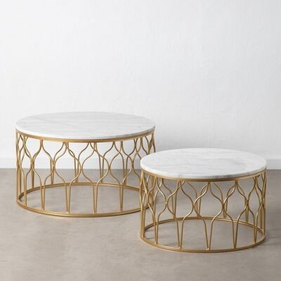 S/2 COFFEE TABLE GOLD-WHITE METAL-MARBLE ST602638
