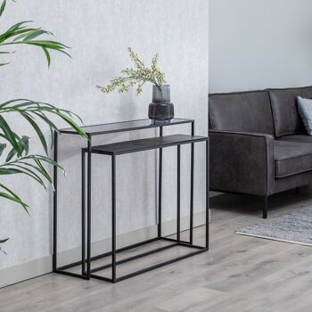 CONSOLE S/2 ALUMINIUM NOIR / VERRE ST605369 2