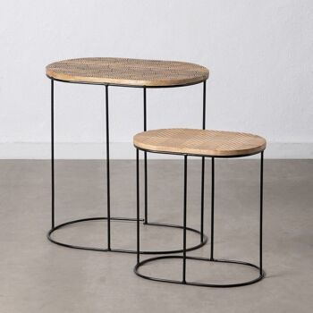 S/2 TABLES NATUREL-NOIR BOIS-MÉTAL ST607447 1