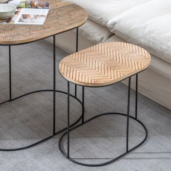 S/2 TABLES NATUREL-NOIR BOIS-MÉTAL ST607447 2