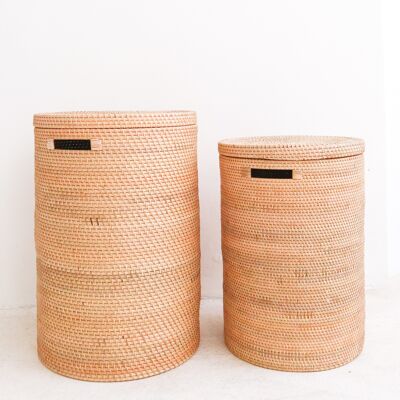Laundry basket with lid decorative basket made of rattan round SARI (2 sizes)