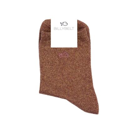 Glittery plain combed cotton socks - Copper