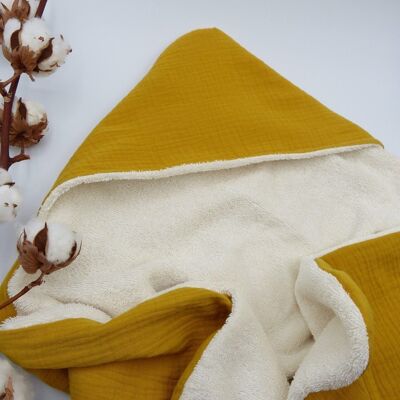 Raphaël bath cape in organic cotton - Mustard yellow