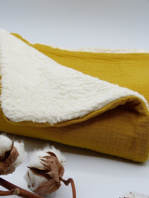 Couverture Clotilde en coton biologique - Jaune moutarde