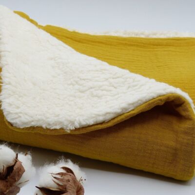 Couverture Clotilde en coton biologique - Jaune moutarde