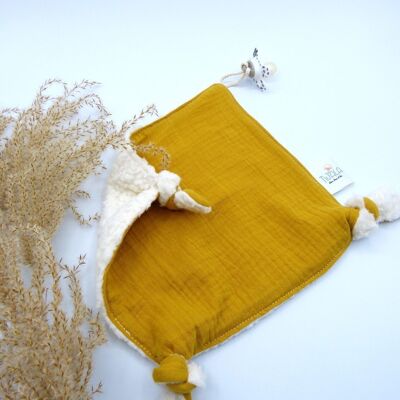 Anpassbares Kuscheltier-Schnullertuch aus Bio-Baumwolle – Senfgelb