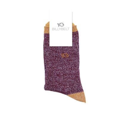 Vintage combed cotton sequined socks - Burgundy
