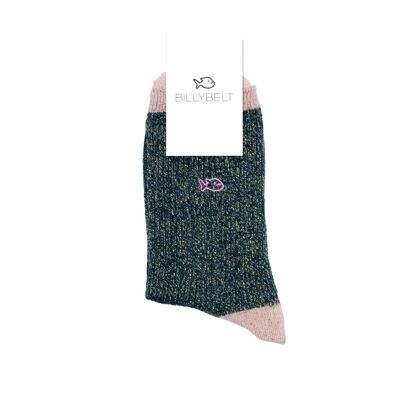 Vintage-Socken aus gekämmter Baumwolle mit Pailletten – Grün