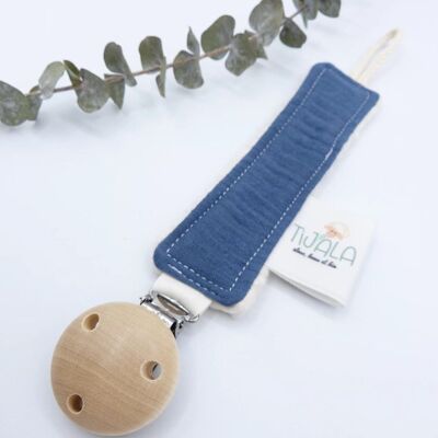 Pacifier clip in organic cotton - Blue
