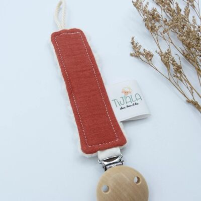 Pacifier clip in organic cotton - Terracotta