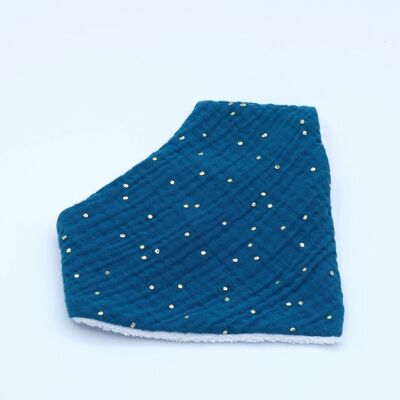 Bavoir bandana Gaspard - indigo à pois dorés