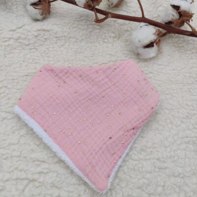 Gaspard bandana bib - pink with gold dots