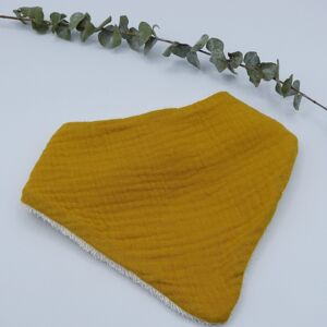 Bavoir bandana Gaspard en coton biologique - Jaune moutarde