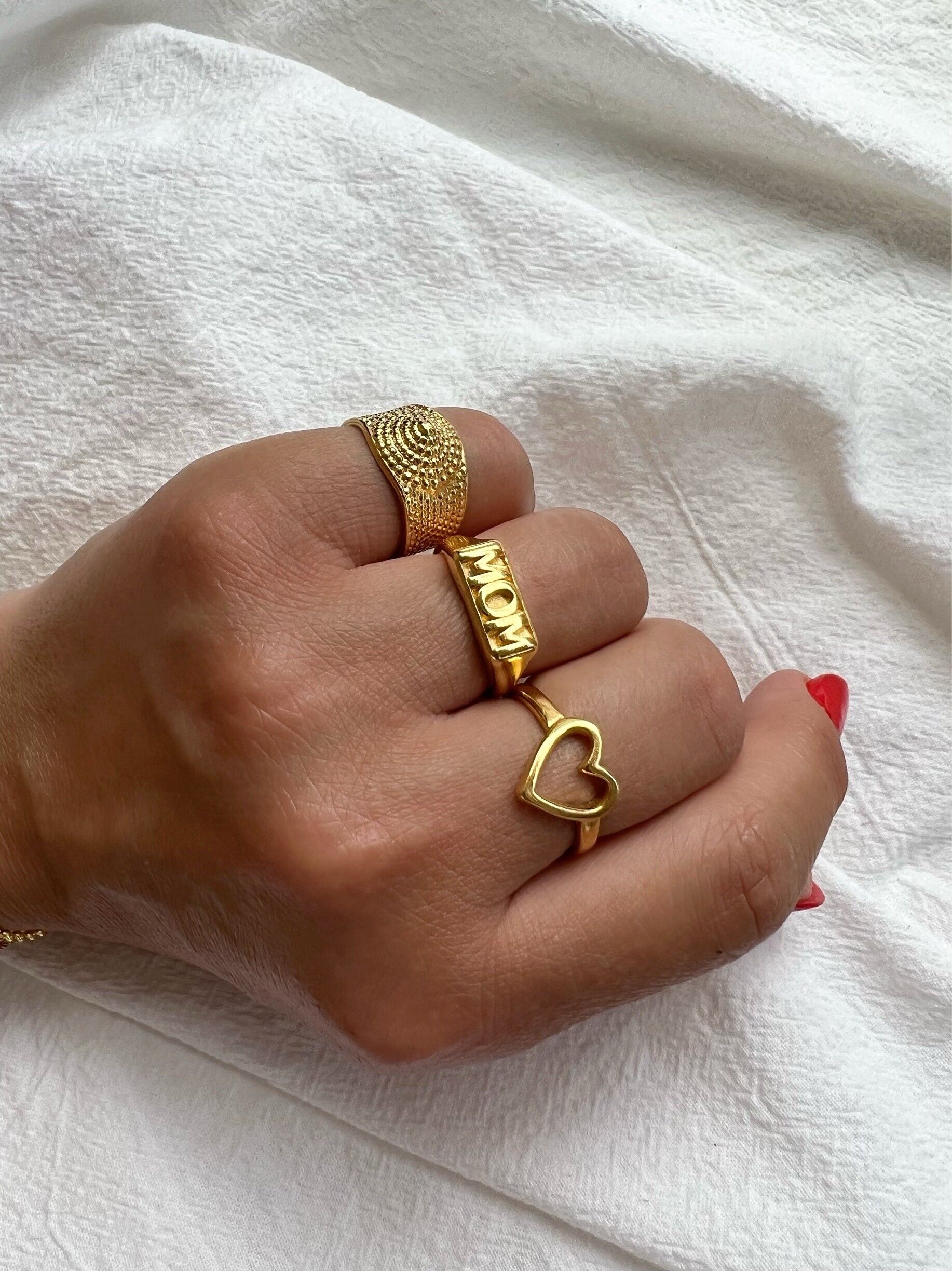 Stackable initial hot sale rings gold