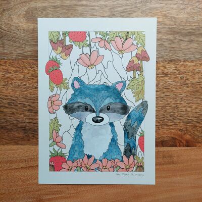 Linda tarjeta de mapache para niños