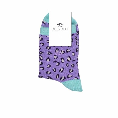 Chaussettes Léopard violet et argent en coton peigné