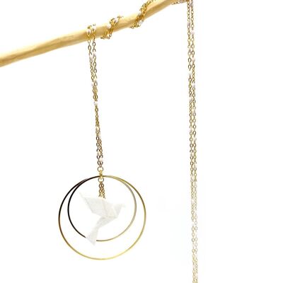 BIRDY BLANC double hoop necklace, golden and colored stainless steel chain