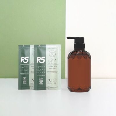 R5 Kit Sapone Mani - Flacone 350ml + 2 Refill in polvere - Made in Italy