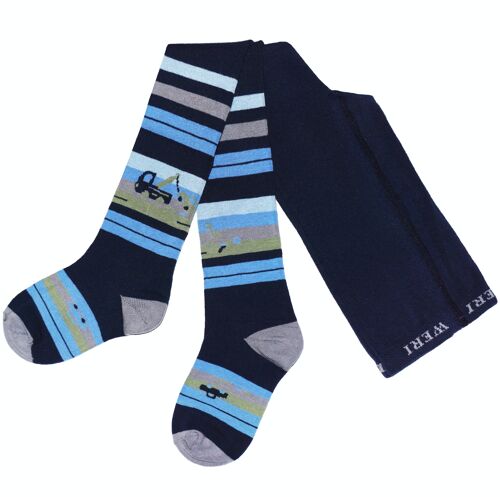 Cotton Tights for Children >>Navy Blue and Jeans<< Tow Truck soft cotton