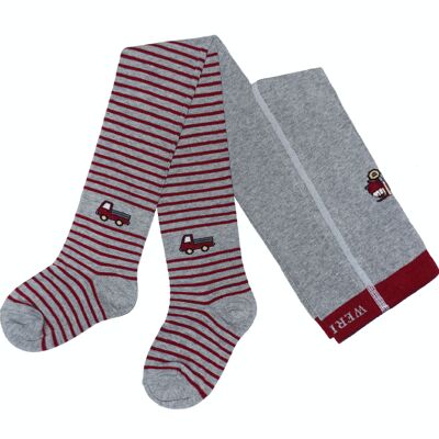 Collants en coton pour enfants >>Gris Chiné et Rubin<< Petit Camion en coton doux